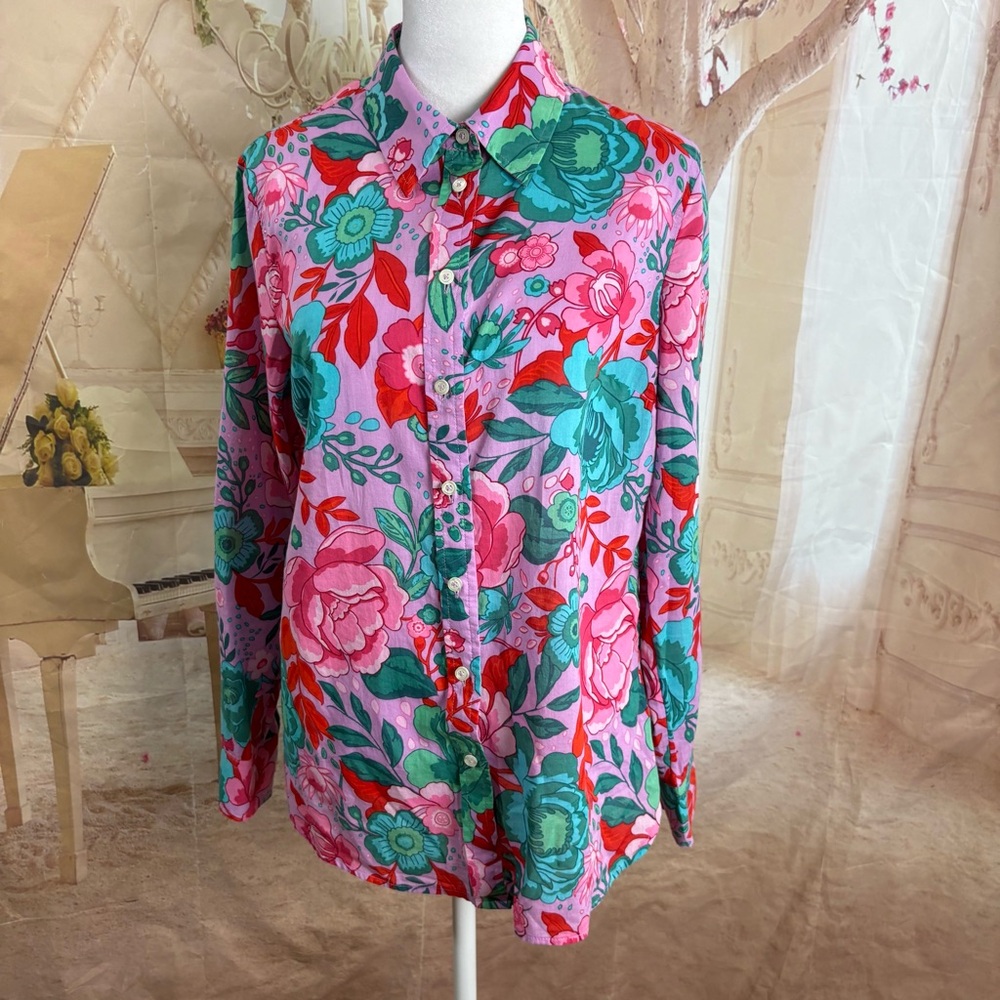 Talbots Floral Button-Up Shirt in Pink and Green - Picture 5 of 11